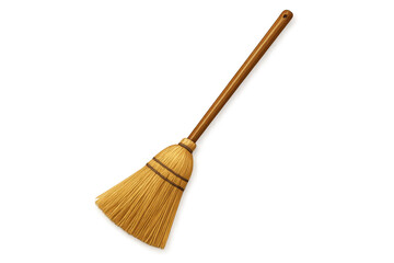 Classic straw broom with wooden handle isolated on transparent background, perfect for cleaning and household chores