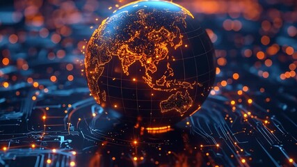 Digital globe on circuit board - Powered by Adobe