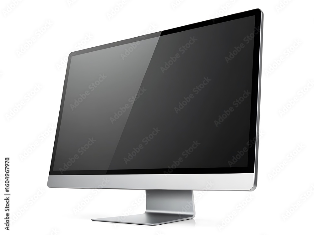 Fototapete A sleek desktop computer with a blank screen stands ready for use, isolated on white background