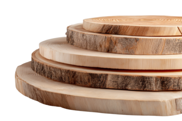 Wooden cutting boards stacked kitchen decor natural aesthetic. Isolated on transparent background, png.