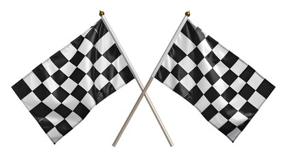 Fototapeta premium Two black-and-white checkered flags crossing elegantly at their poles, standing motionless like trophies