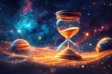 Cosmic hourglass symbolizing time flowing through the universe