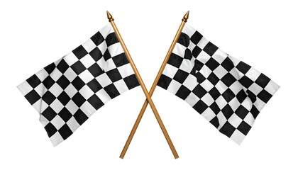 Fototapeta premium Two black-and-white checkered flags crossing elegantly at their poles, standing motionless like trophies