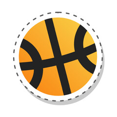 Sports basketball sticker for physical education and school activities. Cartoon vector icon of an orange basketball, sport equipment in flat style isolated with dashed cut out line on white background