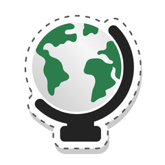 World globe sticker for geography, learning, and global education. Cartoon vector icon of a green and black globe, school geography tool in flat style, isolated with dashed cut out line on transparent