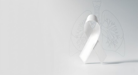Lung Cancer Awareness White Ribbon with Lung Outline