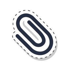 Office paperclip sticker for organizing documents and school papers.  Cartoon vector icon of a paperclip in dark blue, school supply in flat style, isolated with dashed cut out line on transparent