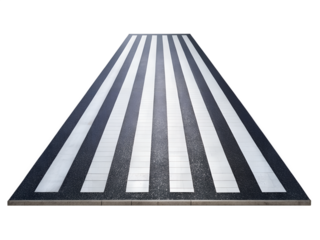 A zebrastriped crosswalk stretches across a street providing a safe passage for pedestrians in an urban environment isolated on transparent background