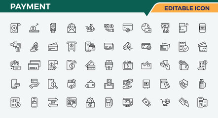 Payment line icon set. Minimal thin line web icons set. It contains symbols to currency, finance, money, exchange, bank, wallet, credit. Editable vector. Pixel perfect. Account icon set.