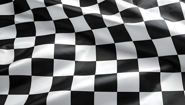 Black-and-white checkered racing flag rippling in motion&mdash;capturing the classic symbol of speed, triumph, and motorsport culture