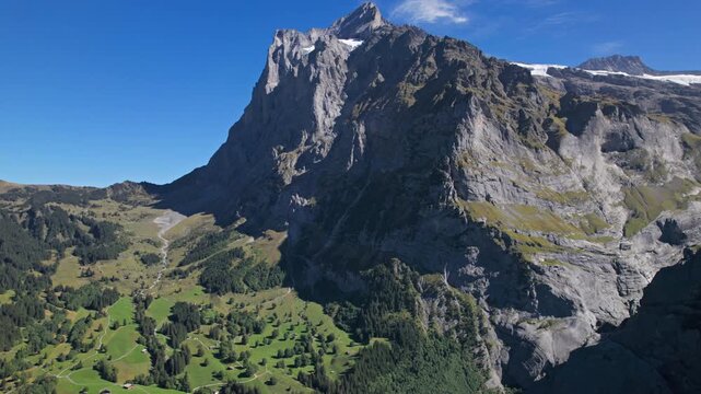 Aerial view of Upper Grindelwald Glacier (Oberer Grindelwaldgletscher), Bernese Oberland, Switzerland.