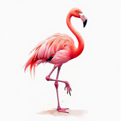 Pink flamingo on a white background is an illustration of an exotic bird. Watercolor illustration in the scrapbooking