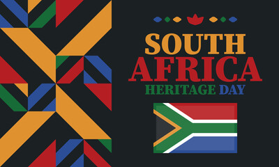 Fototapeta premium South Africa Heritage Day. Happy holiday. Celebrate culture and traditions of nation. South African flag. Poster with illustration. Pattern design. Vector