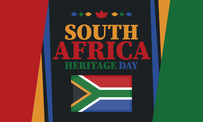 South Africa Heritage Day. Happy holiday. Celebrate culture and traditions of nation. South African flag. Poster with illustration. Pattern design. Vector