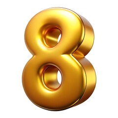 Shiny golden number eight balloon on white background