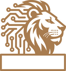 Lion Head Circuit Technology Logo Template Vector Design