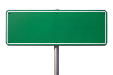 Isolated blank green road sign on a transparent background ready for custom text and graphics for various applications