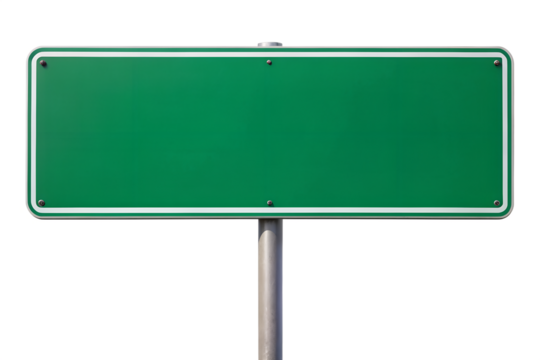 Isolated blank green road sign on a transparent background ready for custom text and graphics for various applications