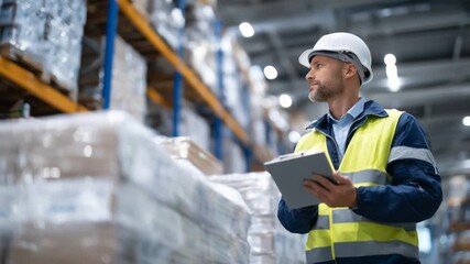 Explore a detailed illustration of a refrigerated warehouse aisle featuring shrink-wrapped pallets, industrial racks, and a worker in insulated gear amidst cool-toned lighting. - Powered by Adobe