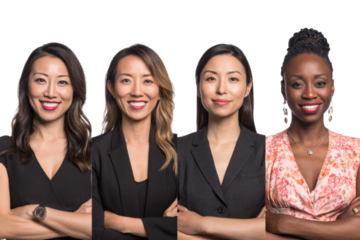 Empowering women in business studio setting portrait photography. Isolated on transparent background, png.