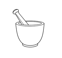 Mortar and Pestle Line Art: A simple, monochrome illustration depicts a classic mortar and pestle, ideal for culinary or medicinal themes.