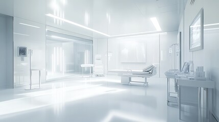 Sterile White Room with Soft Air Hum and Modern Medical Equipment
