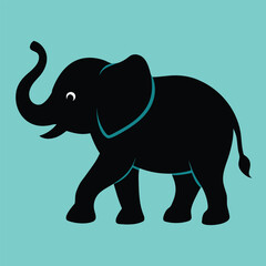 Obraz premium Vector cartoon illustration of a fun, gray baby elephant with a large trunk and tusks, standing isolated on white