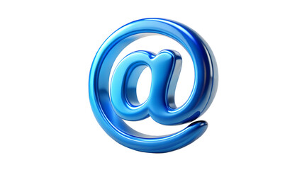 A shiny glossy blue at symbol commonly used for email and internet addresses isolated against a stark transparent background