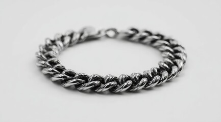 Close-up of a chunky silver bracelet