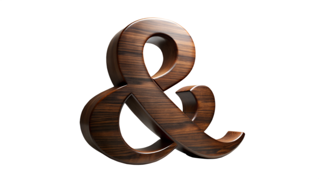 Elegant Wooden Ampersand Symbol on Black Background for Graphic Design Projects