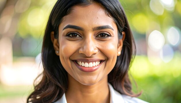 Happy woman in close up - Powered by Adobe