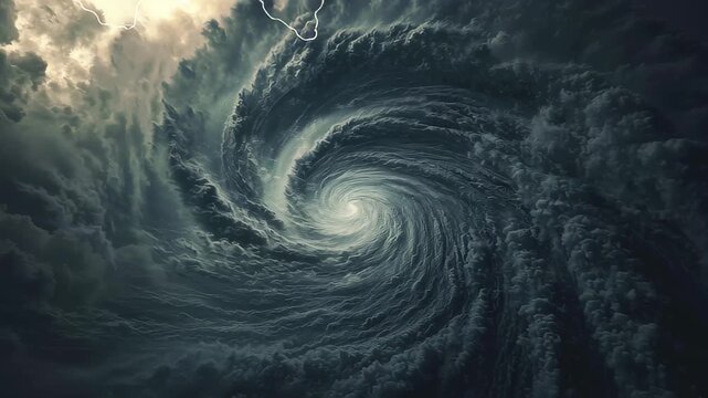 Swirling clouds and dark waters capture the intensity of Hurricane Isabel in this captivating cinemagraph, 4K Cinemagraph Collection - Hurricane Isabel Seamless