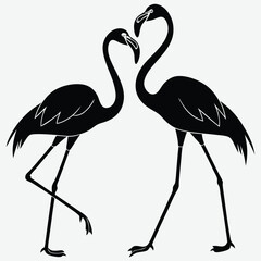 Flamingos fencing with long legs image silhouette design vector art and illustration