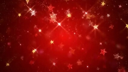 Abstract red background with glowing gold stars and bokeh lights for festive celebrations - Powered by Adobe