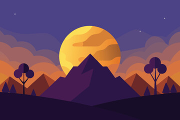 Majestic Mountain Landscape under a Giant Moon