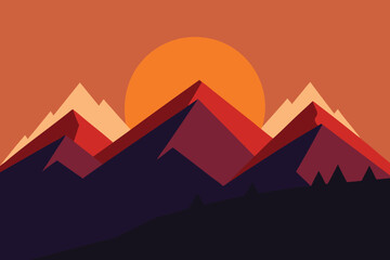 Sunset Mountain Range Minimalist Landscape Illustration