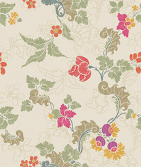 Classic Vintage Floral Seamless Pattern – Hand-Painted Leaves and Flowers