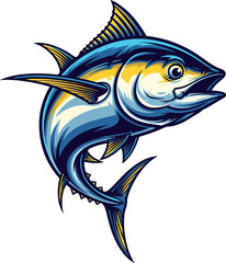 Tuna fish vector illustration. Colorful yellowfin or bluefin tuna mascot for fishing sport logo.