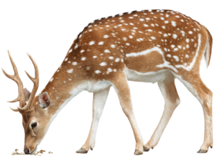 Deer grazing in nature wildlife photography forest habitat scene. Isolated on transparent background, png.