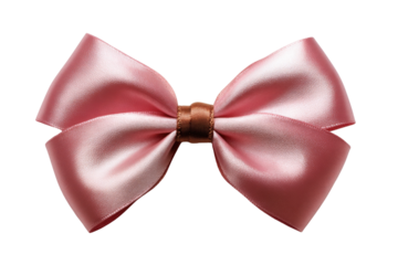Elegant pink satin bow studio product photography minimalist close-up. Isolated on transparent background, png.