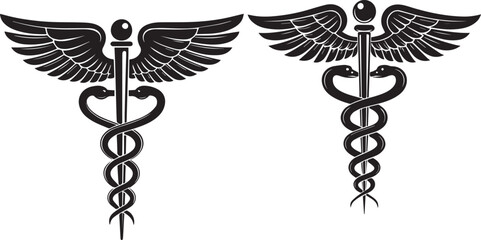 Caduceus medical symbol with eagle wings tattoo design vector illustration