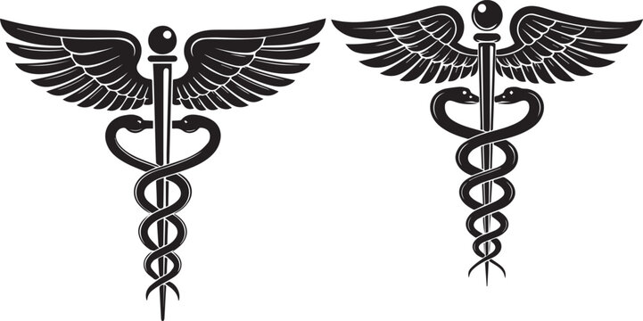Caduceus medical symbol with eagle wings tattoo design vector illustration