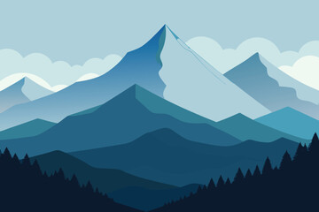 Blue Mountain Landscape Vector Illustration: Minimalist Mountain Range Art Print