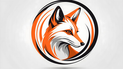 Obraz premium Fox head logo, orange and white illustration, circular design, animal emblem