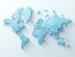 Light-blue 3D world map with shadows