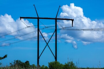 High voltage power lines and support poles