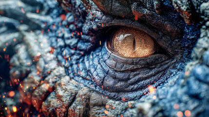Close up of a dragon s eye with intricate scales and glowing pupil