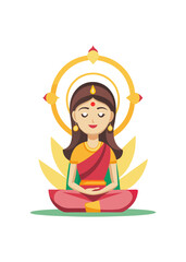 Illustration of a hindu goddess meditating in a lotus position with a halo