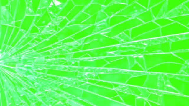 Glass Shattered and Breaks by Bullet Hit,  Super Slow Motion Shot of Real Glass Break. The glass break green screen background. footage of broken glass, with green screen in the background.