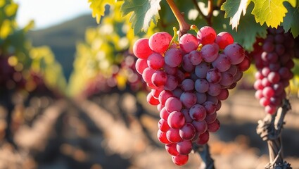 Harvesting fresh grapes in a vineyard nature photography bright sunny day close-up view of clusters